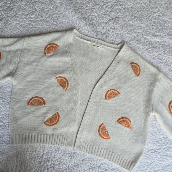 Orange Motif Fruit Slice Open Sweater Knit Cardigan - Picture 2 of 12